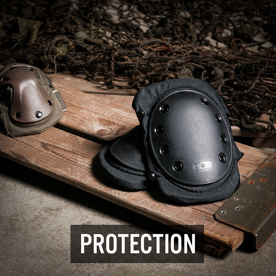 Tactical protection: knee pads, elbow pads, and more.